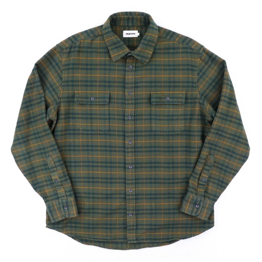 Taylor Stitch Yosemite Shirt Mens 44 Dark Forest Plaid Long Sleeve Flannel